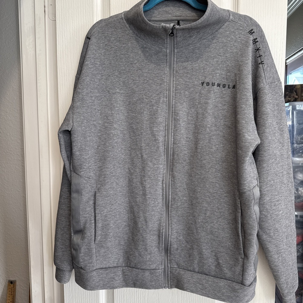 Youngla MMXIV‎  Large, Large Gray Full, Zip Sweat, Jacket, Cowell Neck Nice 4758